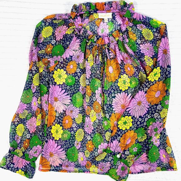 Modcloth Tops - ModCloth Sheer Blouse Womens Medium Groovy Floral Top Flower Power Retro 70's